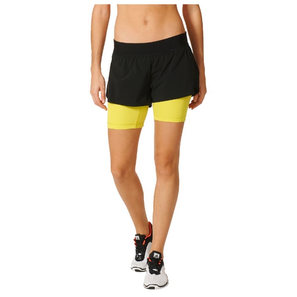 adidas Women's Gym Two-in-One Training Shorts - Black/Yellow
