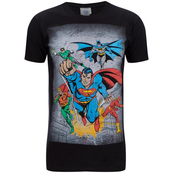 DC Comics Men's Superhero Flying T-Shirt - Black