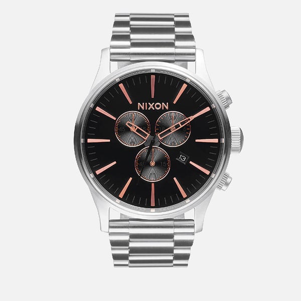 Nixon The Sentry Chrono Watch - Grey/Rose Gold
