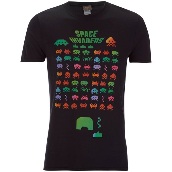Atari Herren Space Invaders Rainbow Arcade Game T-Shirt - Schwarz