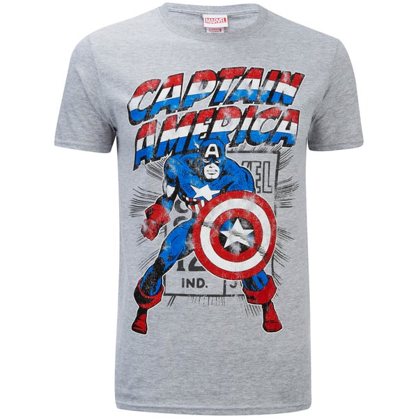Marvel Men's Captain America Retro T-Shirt - Sports Grey