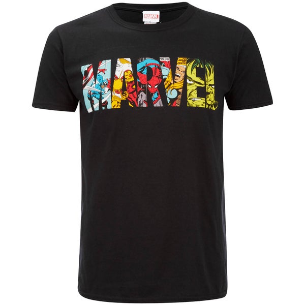 Marvel Men's Comic Strip Logo T-Shirt - Black