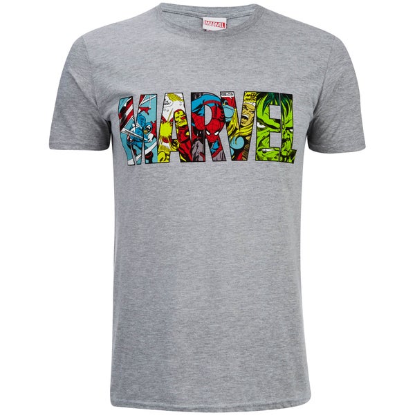 Marvel Herren Comic Strip Logo T-Shirt - Sport Grau