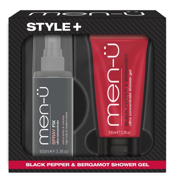 Гель для душа с черным перцем и бергамотом men-u Style+ Black Pepper & Bergamot Shower Gel 100 мл и спрей для волос Spray Fix