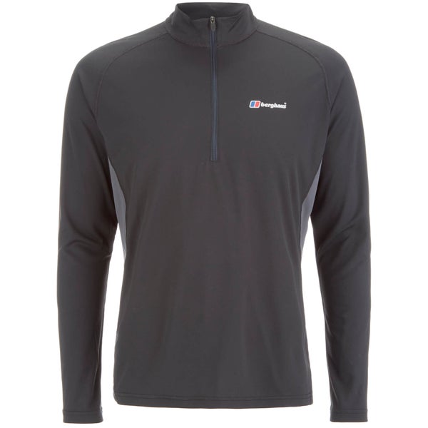 Berghaus Men's Tech Long Sleeve Zip Neck T-Shirt - Black/Carbon