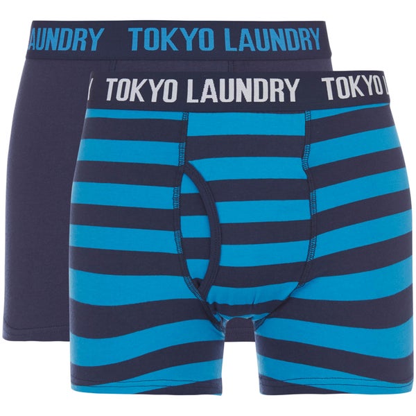 Tokyo Laundry Men's Deptford 2 Pack Stripe Boxers - Midnight/Swedish Blue