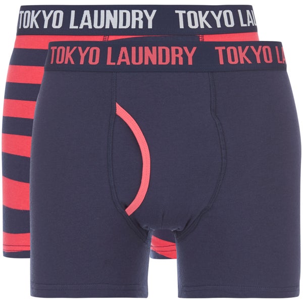 Tokyo Laundry Men's Deptford 2 Pack Stripe Boxers - Midnight/Pink