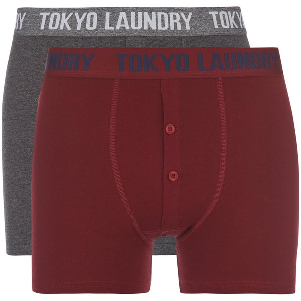 Tokyo Laundry Men's Coomer 2 Pack Boxers - Oxblood/Charcoal Marl