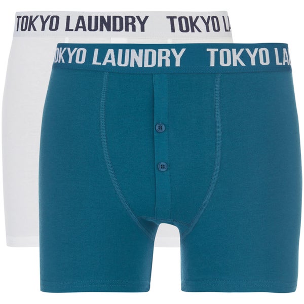 Tokyo Laundry Men's Coomer 2 Pack Boxers - White/Kingfisher Blue
