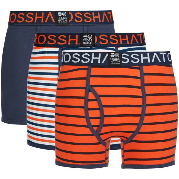 Crosshatch Herren 3 Pack All Sync Striped Boxers - Mood Indigo/Red Orange