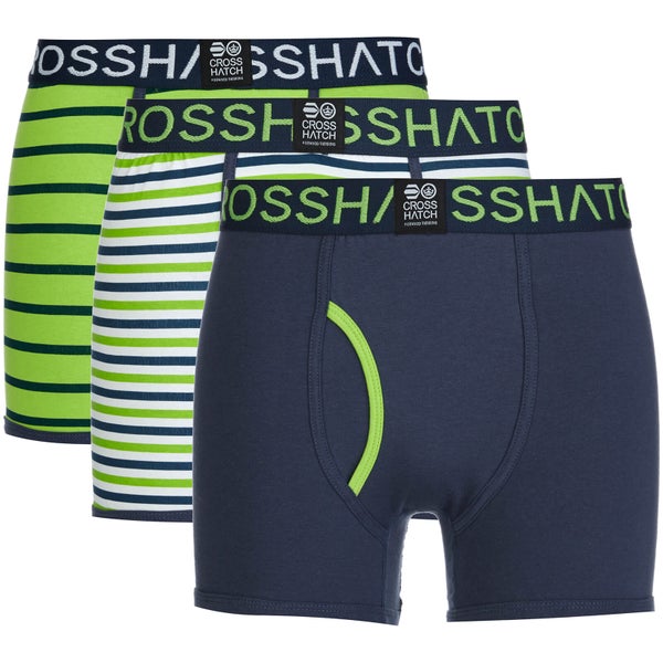 Crosshatch Men's 3 Pack All Sync Striped Boxers - Mood Indigo/Jasmine Green