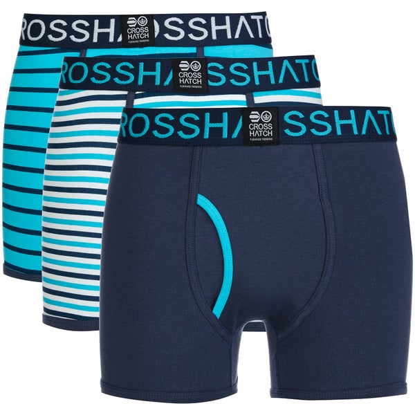 Crosshatch Men's 3 Pack All Sync Striped Boxers - Mood Indigo/Scuba Blue