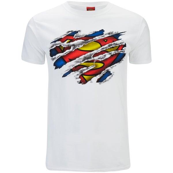 DC Comics Men's Superman Torn Logo T-Shirt - White