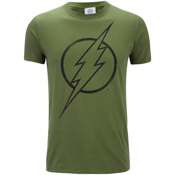 DC Comics Herren The Flash Line Logo T-Shirt - Militär Grün