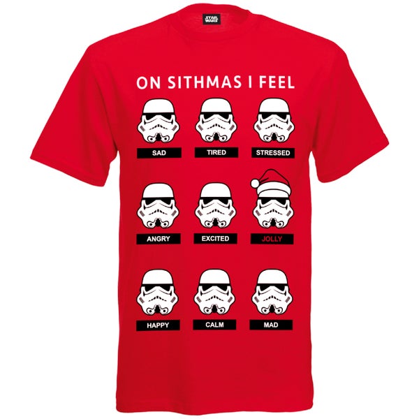 Star Wars Men's Stormtrooper Emotions Christmas T-Shirt - Red