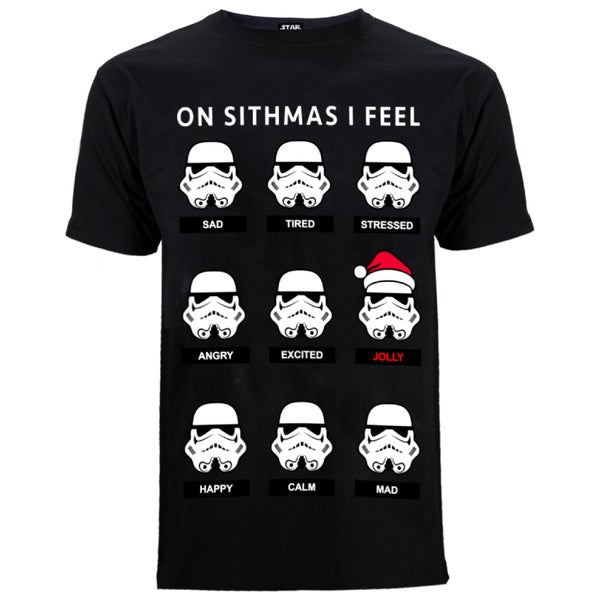 Star Wars Men's Stormtrooper Emotions Christmas T-Shirt - Black
