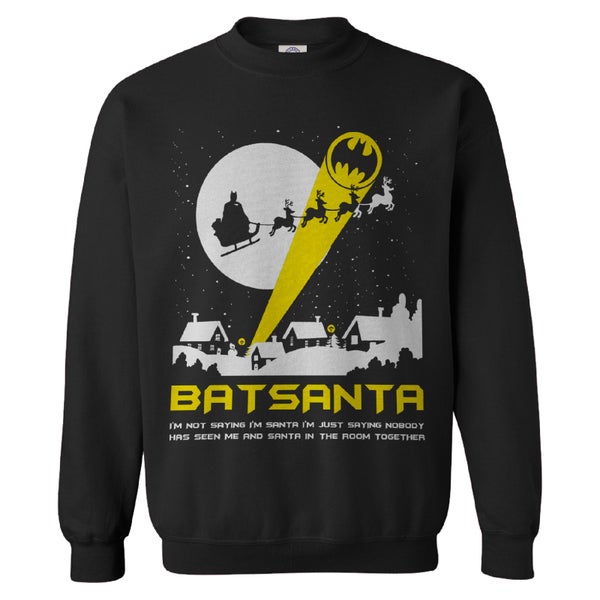 DC Comics Men's Batman Batsanta Christmas Sweatshirt - Black