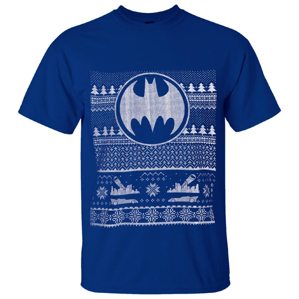 DC Comics Herren Batman Fairisle Christmas T-Shirt - Blau