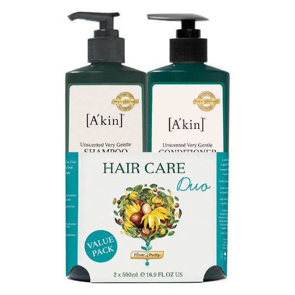 A'kin Unscented Shampoo & Unscented Conditioner Duo 500 ml