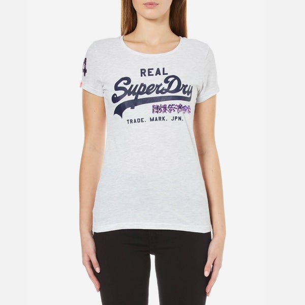 Superdry Women's Vintage Logo Sequin T-Shirt - Ice Marl