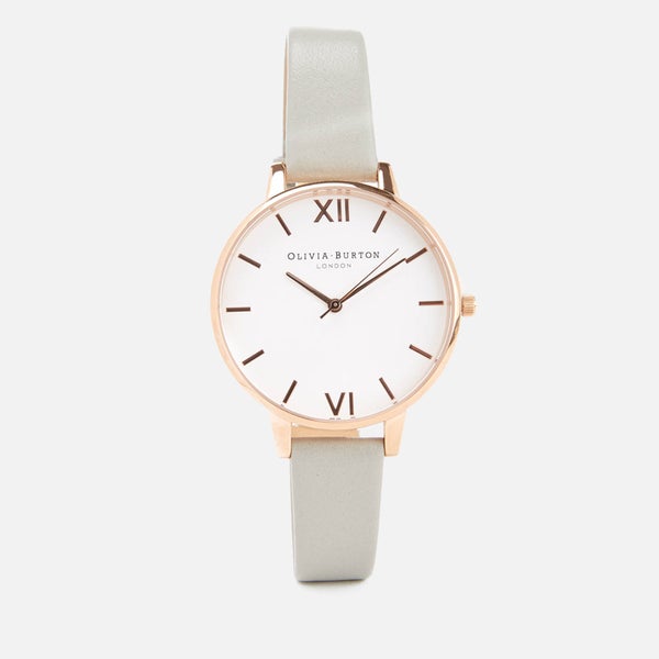 Olivia Burton Women's Big White Dial Watch - Grey/Rose Gold