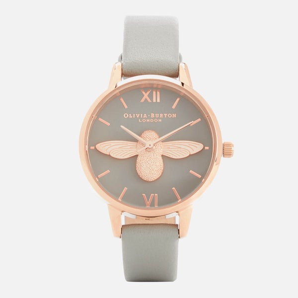 Olivia Burton Women's Moulded Bee Midi Dial Watch - Grey/Rose Gold