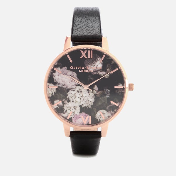 Olivia Burton Women's Signature Floral Watch - Black/Rose Gold