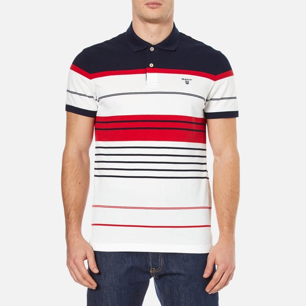 GANT Men's Multi Stripe Pique Polo Shirt - Clear Red