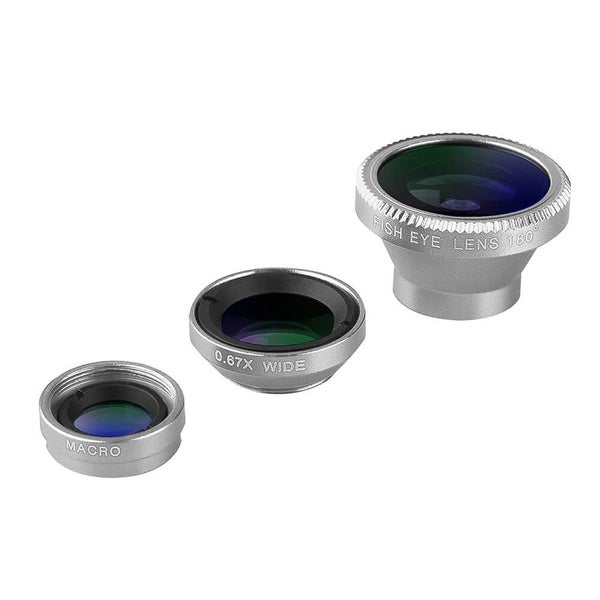Acesori 5 Piece Smartphone Camera Lens Kit - Silver (Inc. Cleaning Cloth and Carrying Pouch)