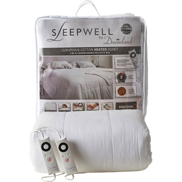 Dreamland 16330 Sleepwell Intelliheat Luxury Heated Cotton Duvet - White - King Dual