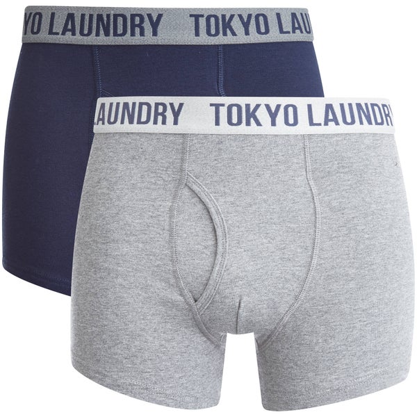 Tokyo Laundry Men's Earsby 2 Pack Boxers - Midnight Blue/Mid Grey Marl