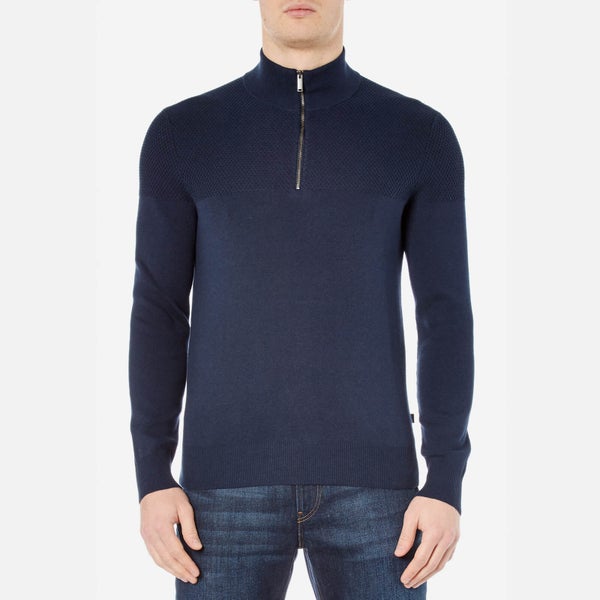 Michael Kors Men's Honeycomb Half Zip Mock Neck Knitted Jumper - Midnight