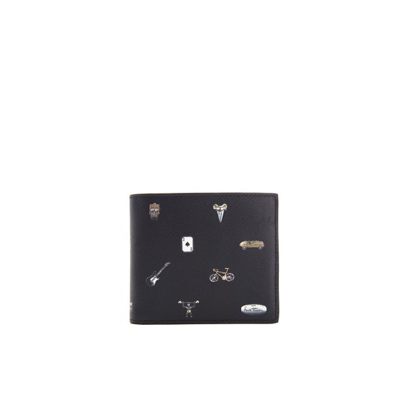 Paul Smith Men's Cufflink Print Leather Billfold Wallet - Black