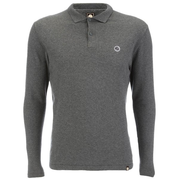 Pretty Green Men's Long Sleeve Knitted Polo Shirt - Charcoal