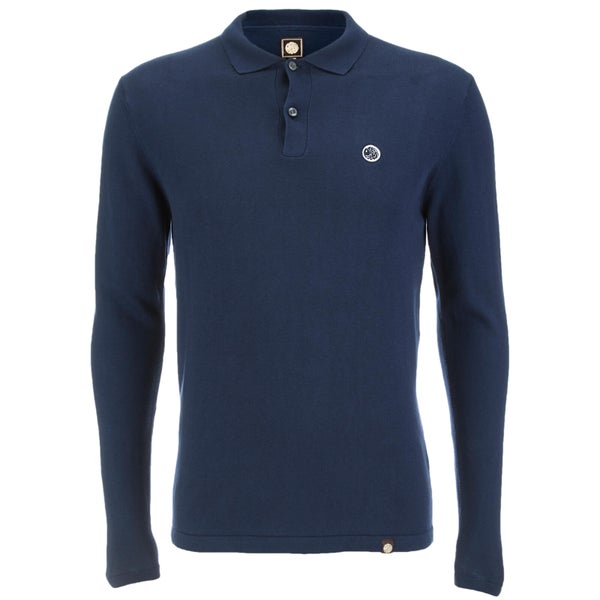 Pretty Green Men's Long Sleeve Knitted Polo Shirt - Navy