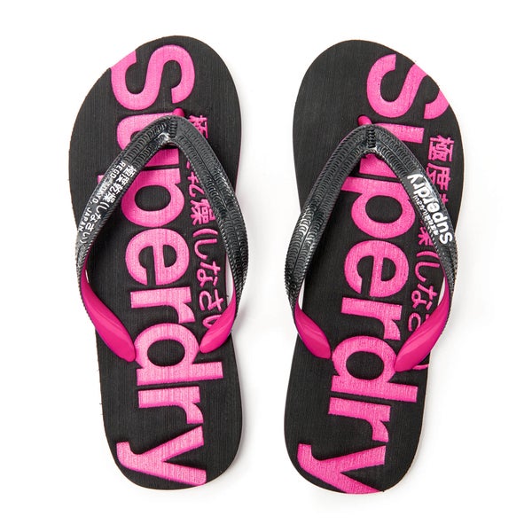 Superdry Women's Mainline Flip Flops - Black/Punk Pink