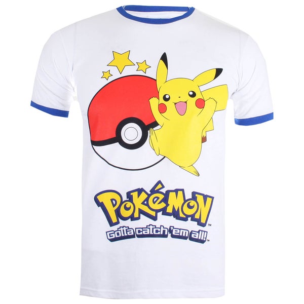 T-Shirt Homme Pokémon Pikachu Ringer - Blanc/Bleu Roi