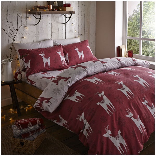 Catherine Lansfield Nordic Deer Brushed Cotton Bed In A Bag - Red