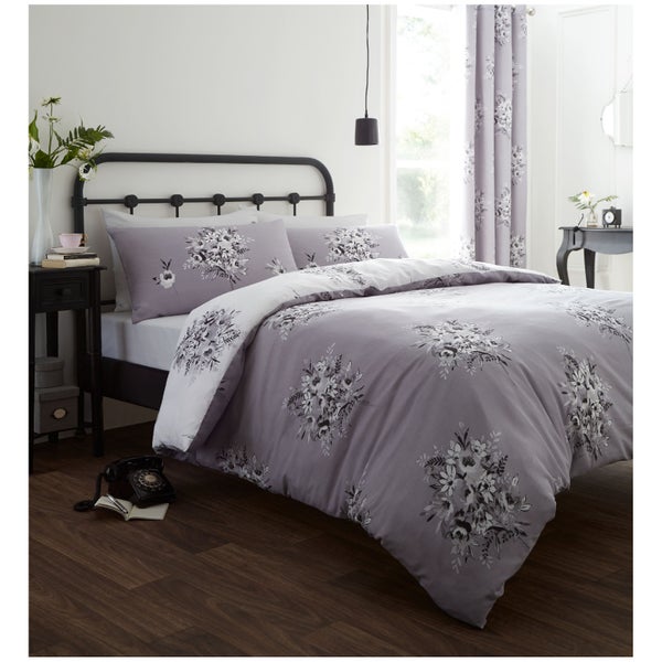 Catherine Lansfield Floral Bouquet Bedding Set - Grey