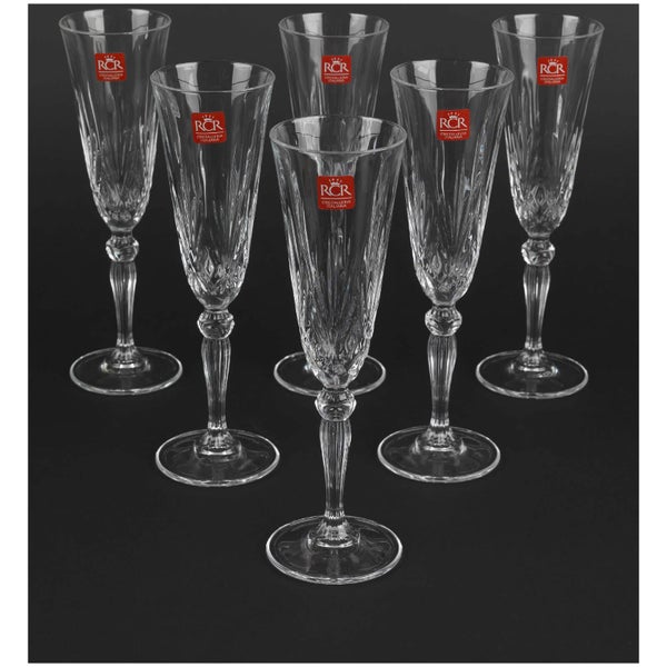 RCR Crystal Melodia Champagne Flutes Wine Glasses (Set of 6)