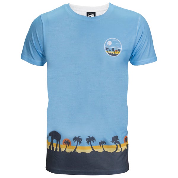 Star Wars Rogue One Men's Death Star Palm Tree T-Shirt - Blue