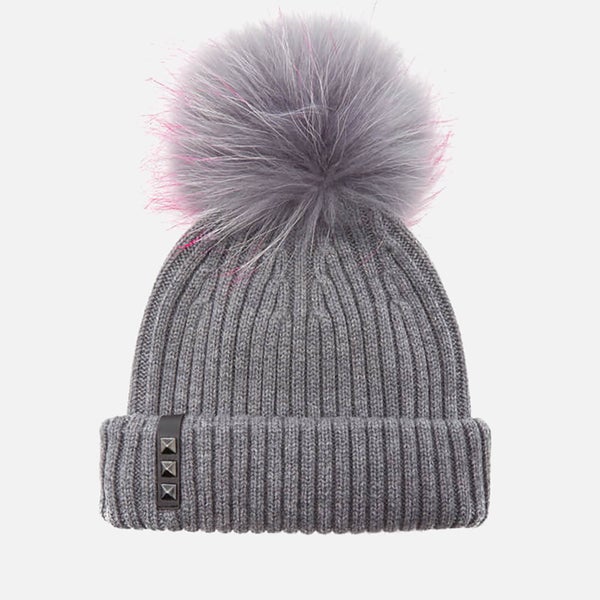 BKLYN Women's Merino Wool Hat with Grey/Pink Pom Pom - Mid Grey