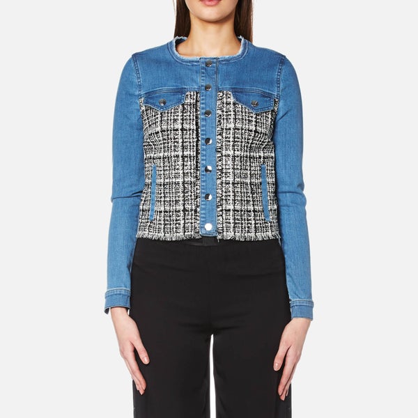 Karl Lagerfeld Women's Denim and Boucle Jacket - Blue