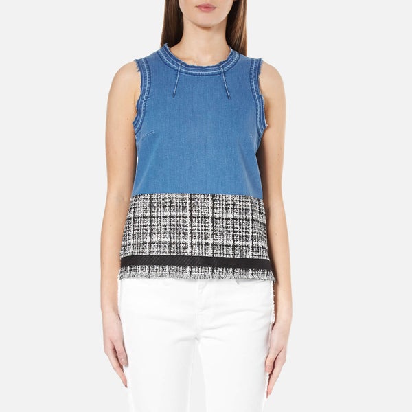 Karl Lagerfeld Women's Denim and Boucle Top - Blue