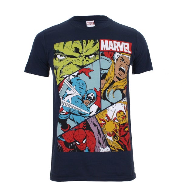 Marvel Boys' Heroes Grid T-Shirt - Navy