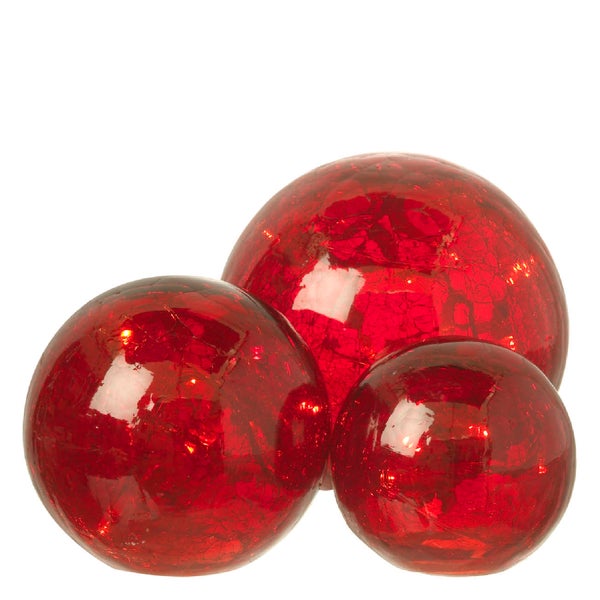 Parlane Glass Crackle Ball Lights - Red (Set of 3)
