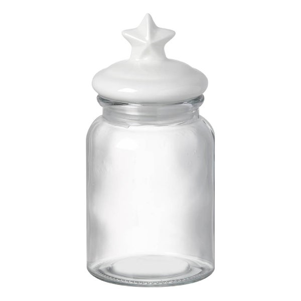 Parlane Star Glass Sweetie Jar with Ceramic Lid - White (22 x 10.5cm)
