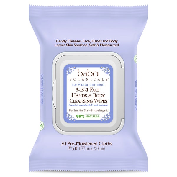 Babo Botanicals 3-in-1 Calming Face, Hand, Body Wipes - Lavender & Meadowsweet