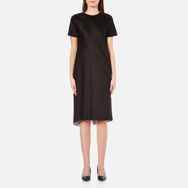 DKNY Women's Short Sleeve Reversible Layered Dress with Back Slit - Black/Gesso