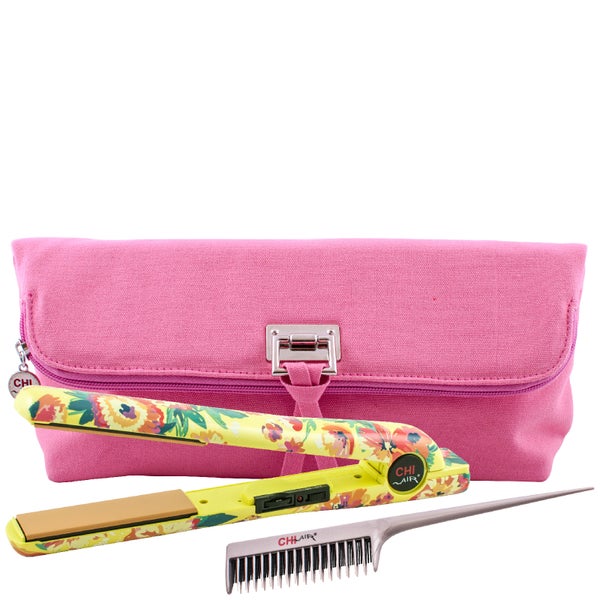 CHI Air Classic Tourmaline Ceramic 1" Flat Iron Hair Straighteners - Wildflower with Clutch and Backcomb
